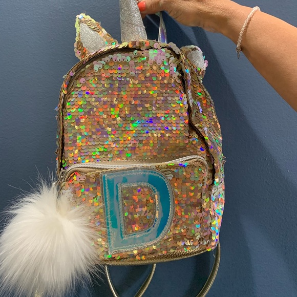 JUSTICE Unicorn Initial "D” Flip Sequin Backpack - Picture 3 of 6